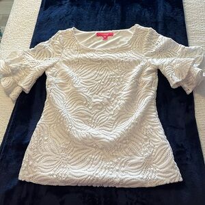 Lilly Pulitzer Lula Top Ruffle Sleeves Sea Swirling Lace Resort White XS!